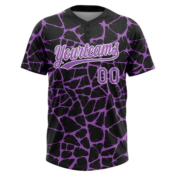 Custom Black Medium Purple-White 3D Pattern Design Abstract Network Crackle Two-Button Unisex Softball Jersey