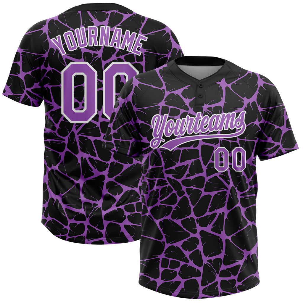 Custom Black Medium Purple-White 3D Pattern Design Abstract Network Crackle Two-Button Unisex Softball Jersey