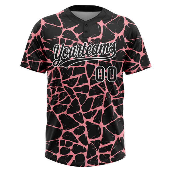 Custom Black Medium Pink-White 3D Pattern Design Abstract Network Crackle Two-Button Unisex Softball Jersey