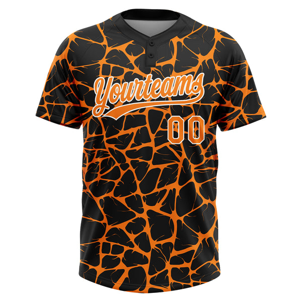 Custom Black Bay Orange-White 3D Pattern Design Abstract Network Crackle Two-Button Unisex Softball Jersey
