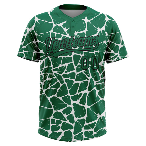 Custom Kelly Green Black-White 3D Pattern Design Abstract Network Crackle Two-Button Unisex Softball Jersey