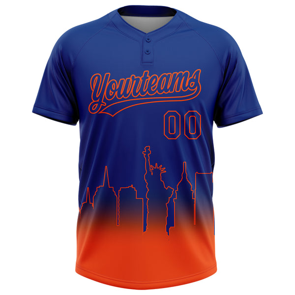 Custom Royal Orange New York City Edition Gradient Two-Button Unisex Softball Jersey