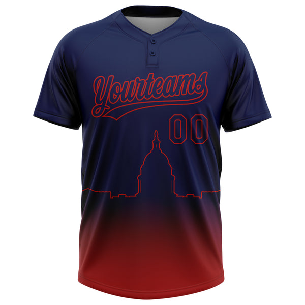 Custom Navy Red Washington City Edition Gradient Two-Button Unisex Softball Jersey