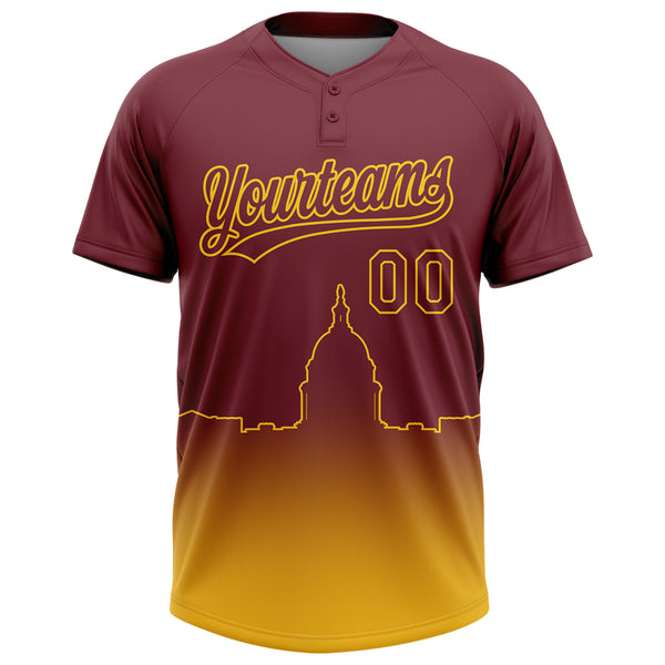 Custom Burgundy Yellow Washington City Edition Gradient Two-Button Unisex Softball Jersey