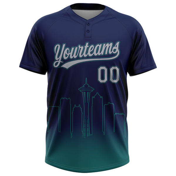 Custom Navy Gray-Teal Seattle City Edition Gradient Two-Button Unisex Softball Jersey
