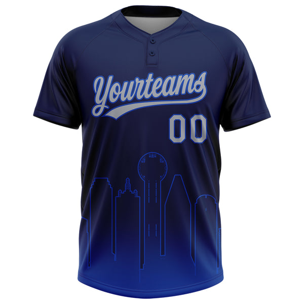 Custom Navy Gray-Thunder Blue Dallas City Edition Gradient Two-Button Unisex Softball Jersey