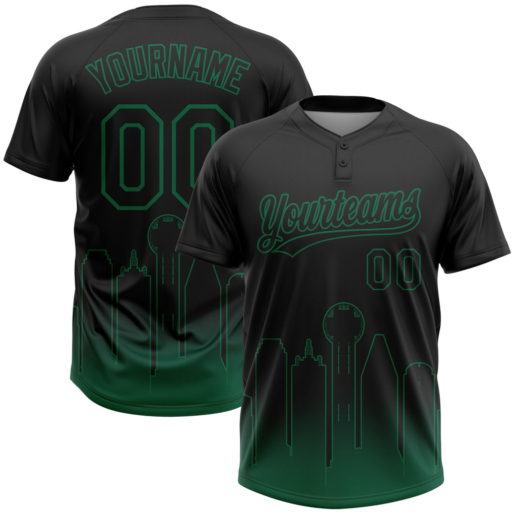 Custom Black Kelly Green Dallas City Edition Gradient Two-Button Unisex Softball Jersey