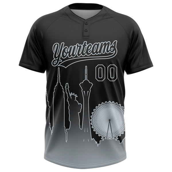Custom Black Silver Las Vegas City Edition Gradient Two-Button Unisex Softball Jersey