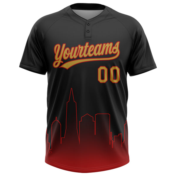 Custom Black Old Gold-Red San Francisco City Edition Gradient Two-Button Unisex Softball Jersey