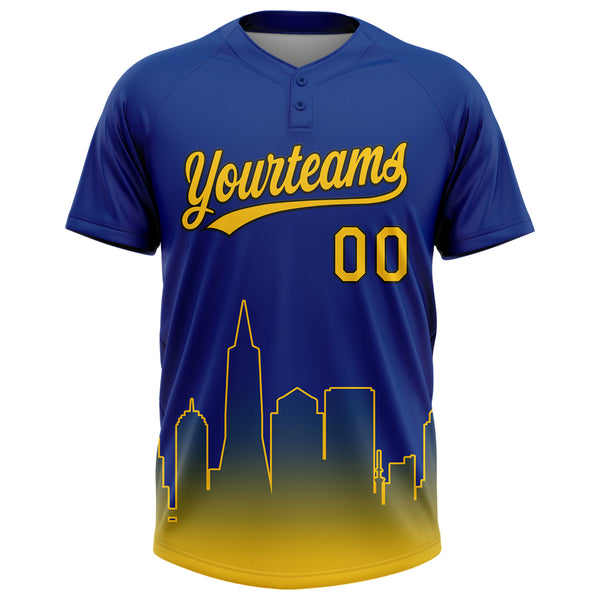 Custom Royal Yellow-Black San Francisco City Edition Gradient Two-Button Unisex Softball Jersey