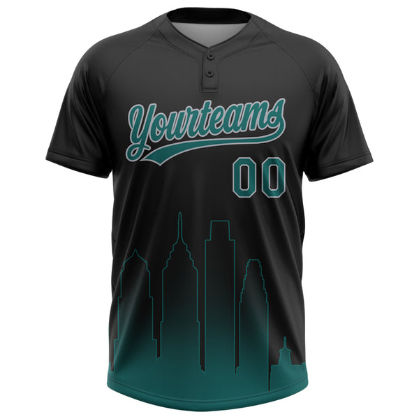 Custom Black Midnight Green-Gray Philadelphia City Edition Gradient Two-Button Unisex Softball Jersey