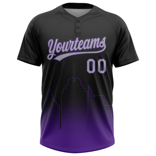 Custom Black Gray-Purple Sacramento City Edition Gradient Two-Button Unisex Softball Jersey