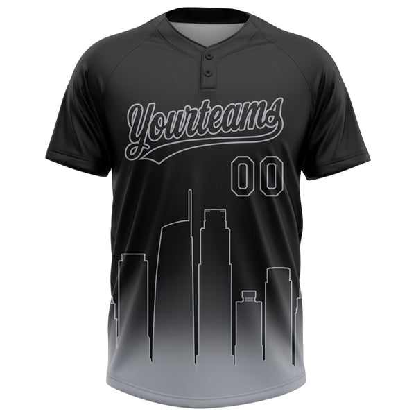Custom Black Gray Los Angeles City Edition Gradient Two-Button Unisex Softball Jersey