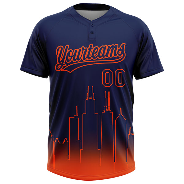 Custom Navy Orange Chicago City Edition Gradient Two-Button Unisex Softball Jersey