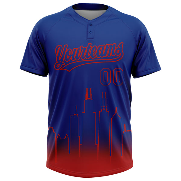 Custom Royal Red Chicago City Edition Gradient Two-Button Unisex Softball Jersey