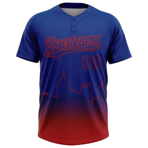 Custom Royal Red Atlanta City Edition Gradient Two-Button Unisex Softball Jersey