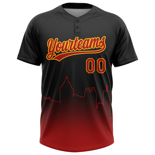 Custom Black Red-Gold Atlanta City Edition Gradient Two-Button Unisex Softball Jersey
