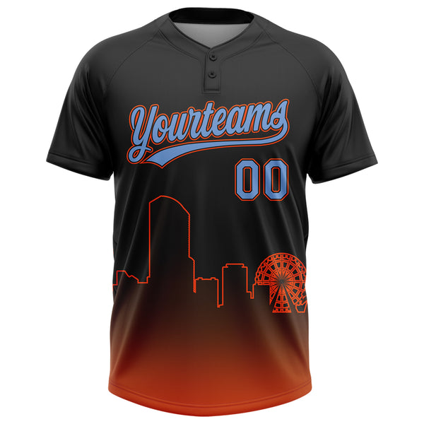 Custom Black Powder Blue-Orange Miami City Edition Gradient Two-Button Unisex Softball Jersey