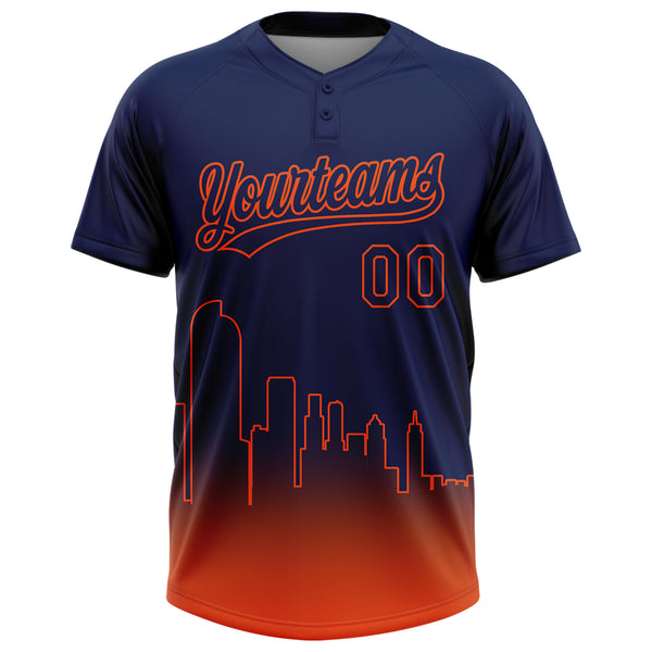 Custom Navy Orange Denver City Edition Gradient Two-Button Unisex Softball Jersey