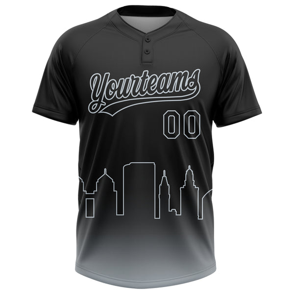 Custom Black Silver Oakland City Edition Gradient Two-Button Unisex Softball Jersey