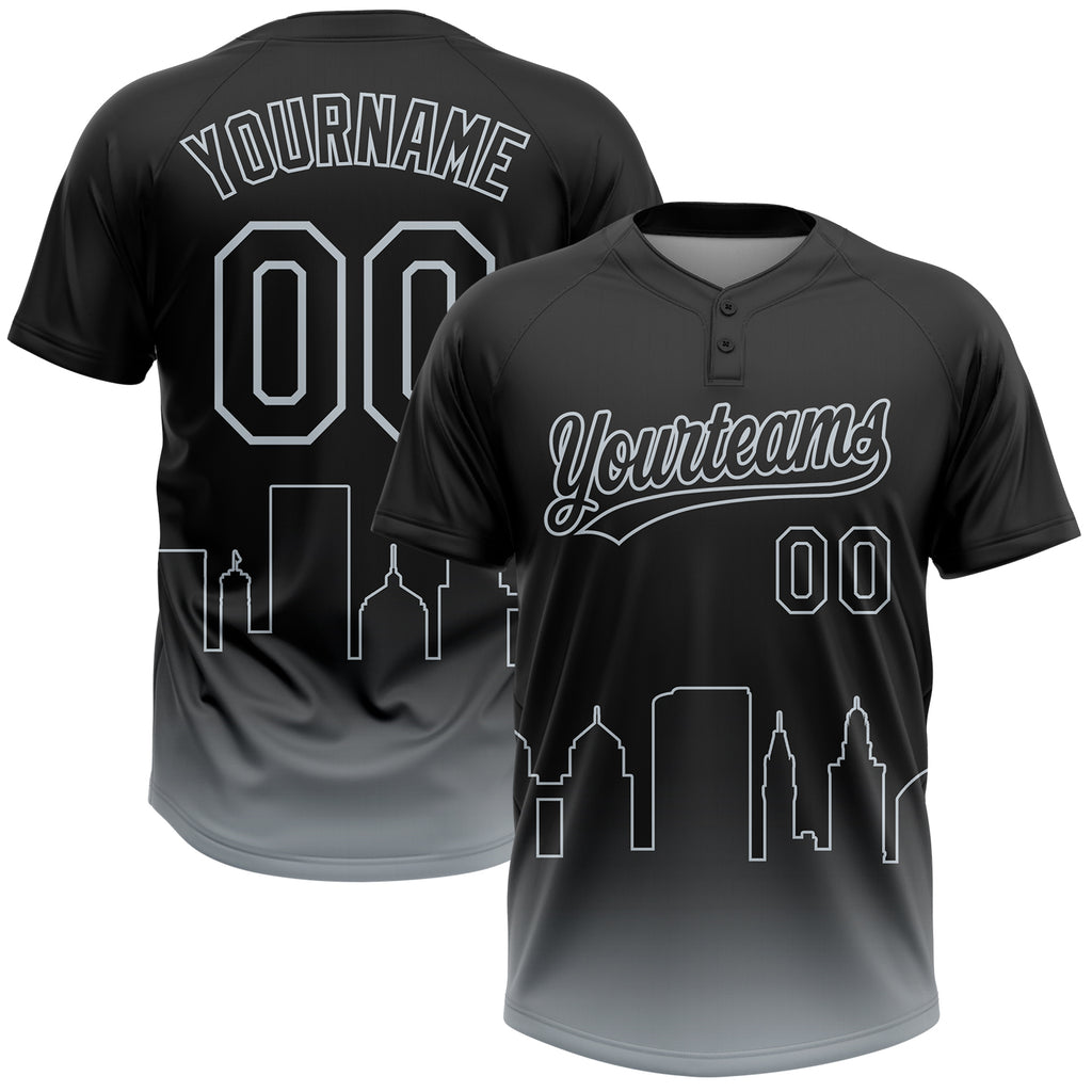 Custom Black Silver Oakland City Edition Gradient Two-Button Unisex Softball Jersey