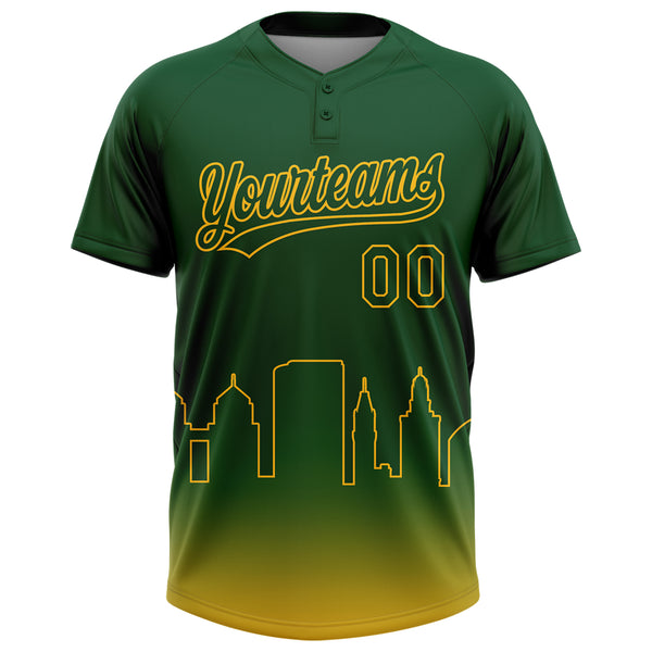 Custom Green Gold Oakland City Edition Gradient Two-Button Unisex Softball Jersey