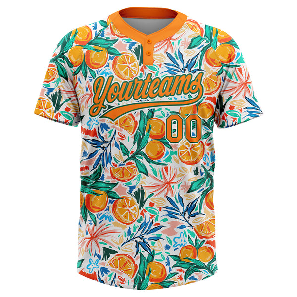 Custom White Bay Orange-Kelly Green Hawaii Fruit Orange Two-Button Unisex Softball Jersey