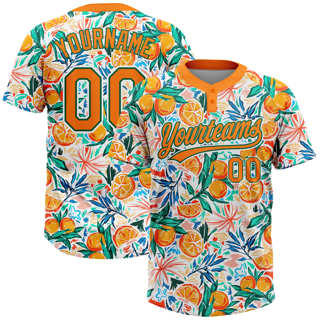 Custom White Bay Orange-Kelly Green Hawaii Fruit Orange Two-Button Unisex Softball Jersey
