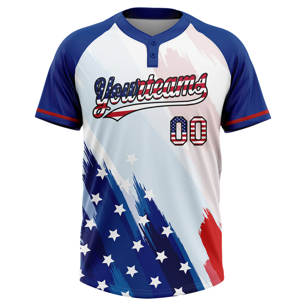 Custom White USA Flag Royal Red-Black American Flag Two-Button Unisex Softball Jersey
