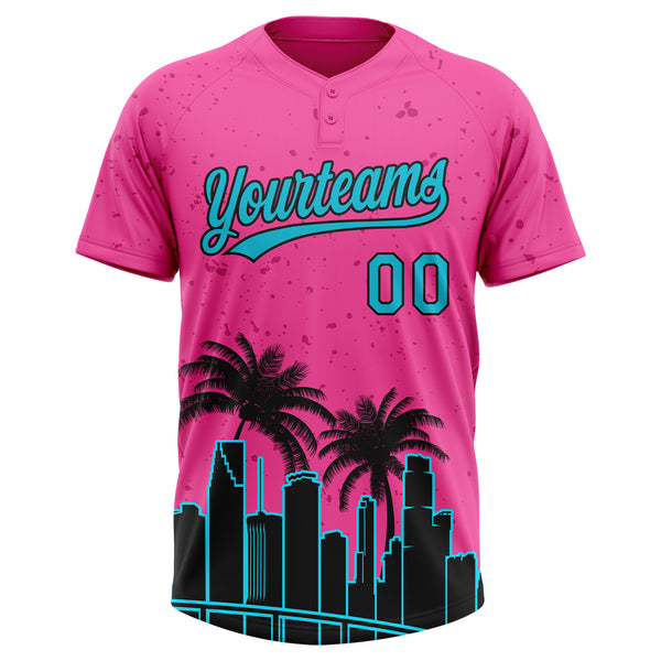 Custom Pink Lakes Blue-Black Miami Palm Trees City Edition Two-Button Unisex Softball Jersey