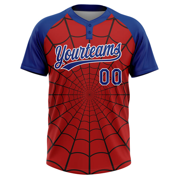 Custom Red Royal-White Spider Web 3D Pattern Design Two-Button Unisex Softball Jersey