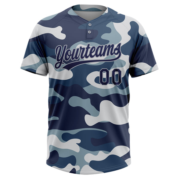 Custom Camo Navy-Gray Salute To Service Two-Button Unisex Softball Jersey