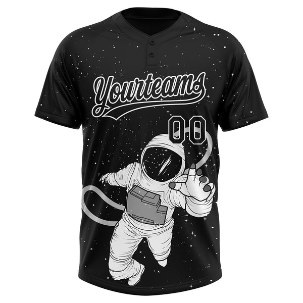 Custom Black White Astronaut 3D Pattern Design Two-Button Unisex Softball Jersey