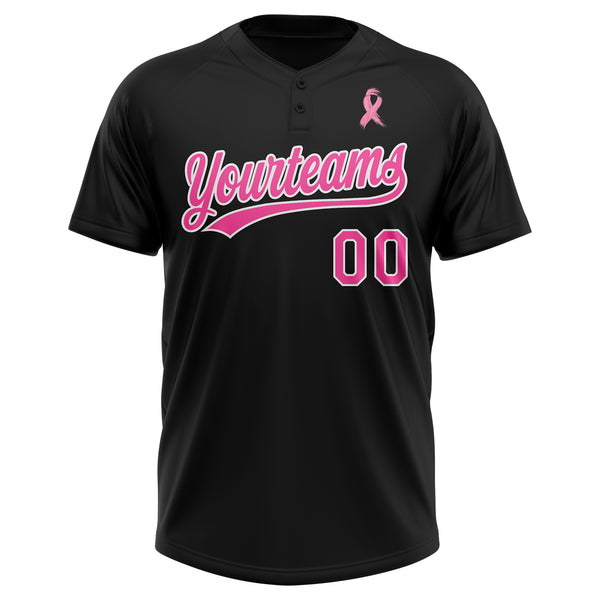 Custom Black Pink-White American Flag With Pink Ribbon Breast Cancer Awareness Month Women Health Care Support Two-Button Unisex Softball Jersey