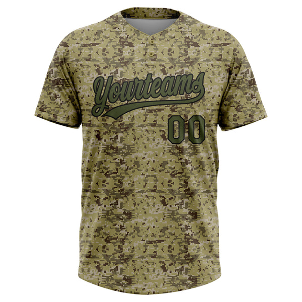Custom Camo Olive-Black Salute To Service Two-Button Unisex Softball Jersey