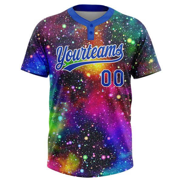 Custom Graffiti Pattern Thunder Blue-White Galaxy Star Two-Button Unisex Softball Jersey