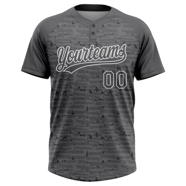 Custom Steel Gray-White Raglan Sleeves Distressed Fragment Brush Stroke Two-Button Unisex Softball Jersey