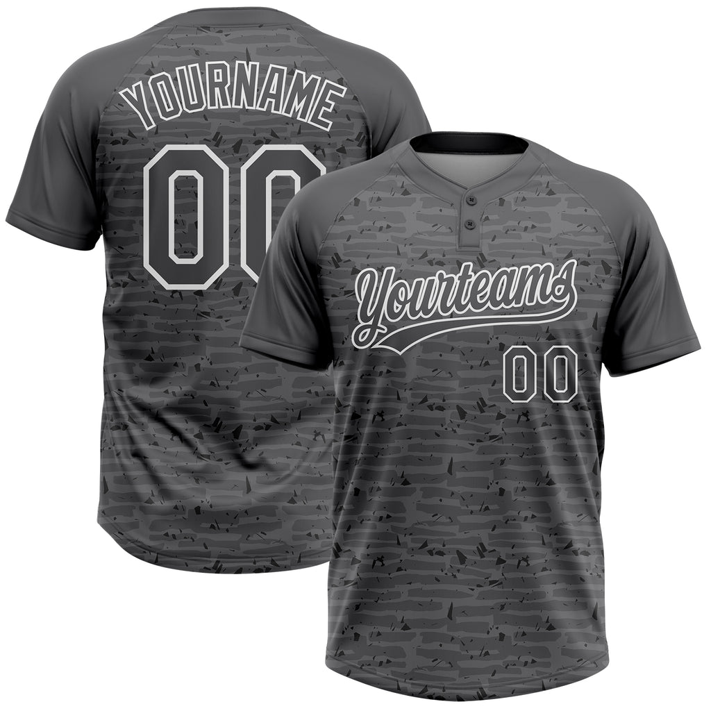 Custom Steel Gray-White Raglan Sleeves Distressed Fragment Brush Stroke Two-Button Unisex Softball Jersey