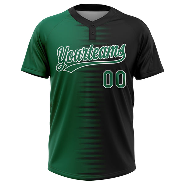 Custom Black Kelly Green-White Gradient Horizontal Stripe Two-Button Unisex Softball Jersey