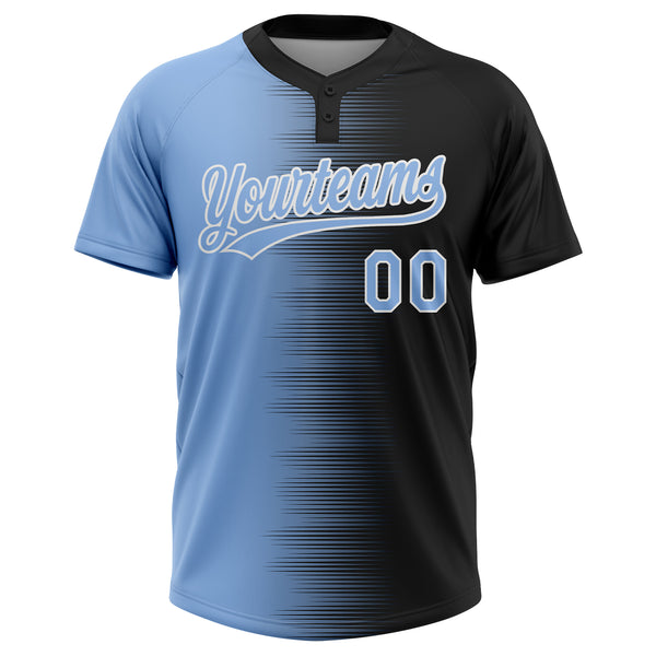 Custom Black Light Blue-White Gradient Horizontal Stripe Two-Button Unisex Softball Jersey