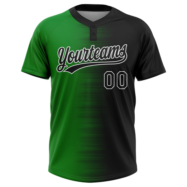 Custom Black Grass Green-White Gradient Horizontal Stripe Two-Button Unisex Softball Jersey