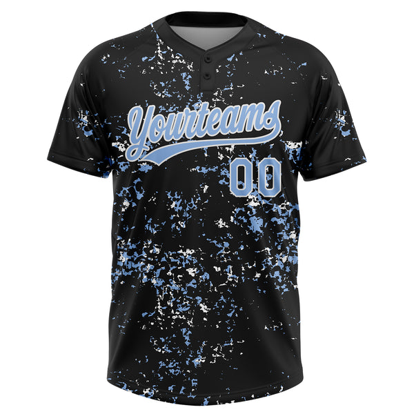 Custom Black Light Blue-White Abstract Shattered Paint Splatter Two-Button Unisex Softball Jersey