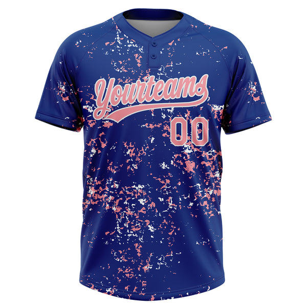 Custom Royal Medium Pink-White Abstract Shattered Paint Splatter Two-Button Unisex Softball Jersey