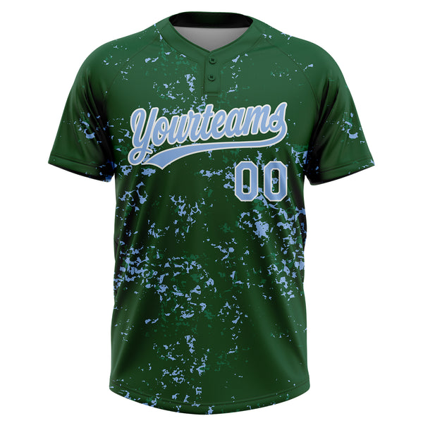 Custom Green Light Blue Kelly Green-White Abstract Shattered Paint Splatter Two-Button Unisex Softball Jersey