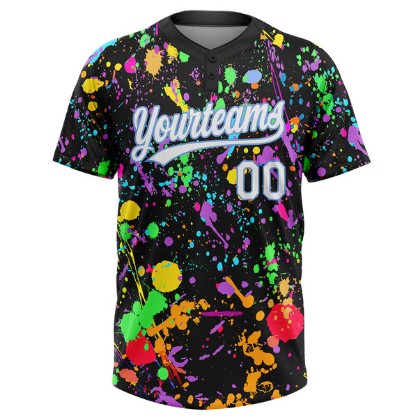 Custom Graffiti Pattern White-Light Blue Multicolor Paint Splatter Two-Button Unisex Softball Jersey