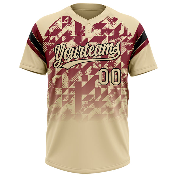 Custom Cream Crimson-Black Gradient Geometric Grid Sleeve Stripes Two-Button Unisex Softball Jersey