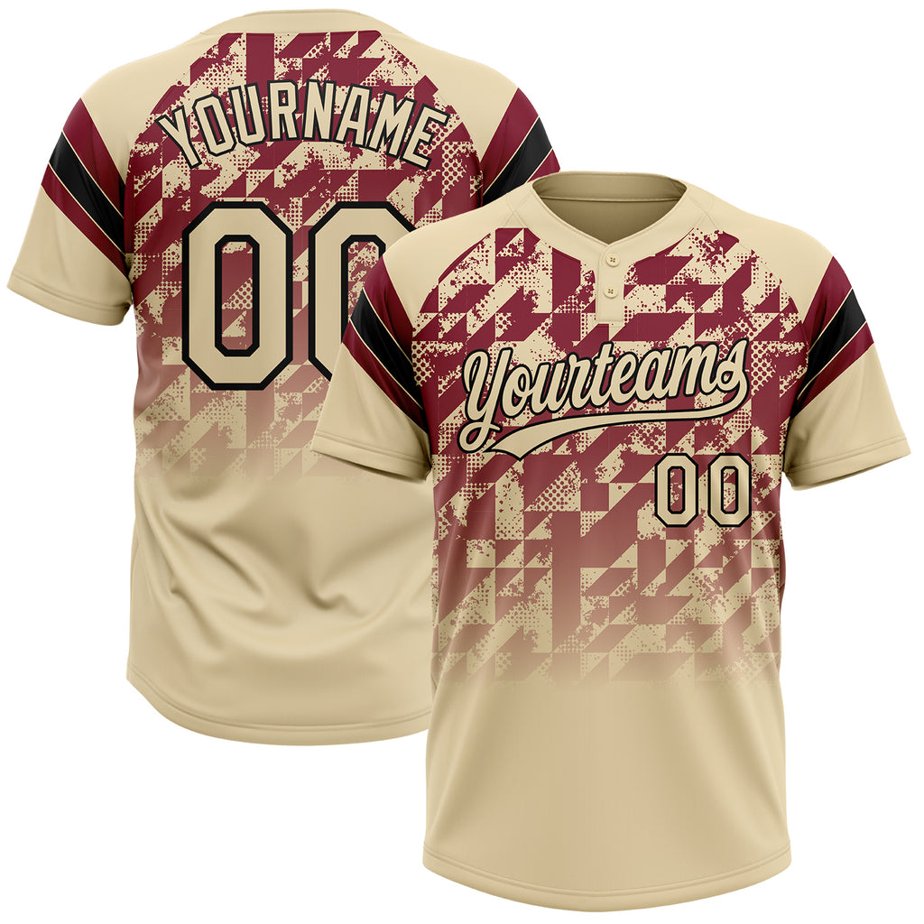 Custom Cream Crimson-Black Gradient Geometric Grid Sleeve Stripes Two-Button Unisex Softball Jersey