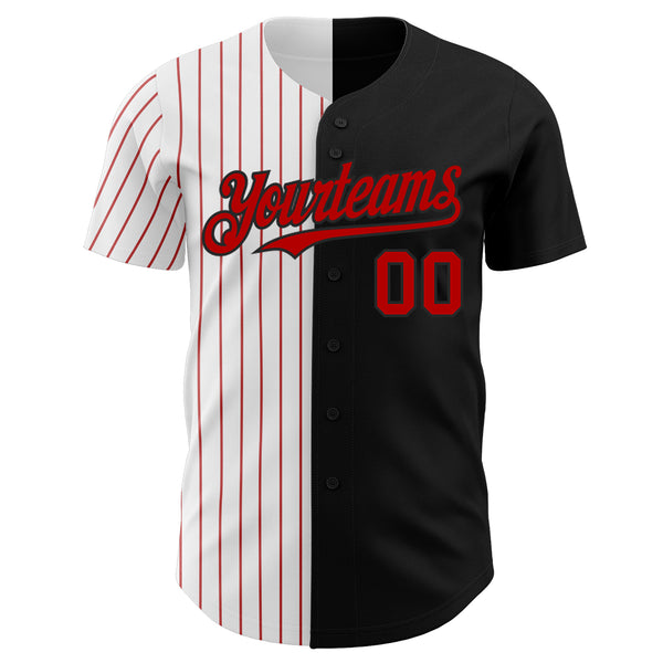 Custom Black White-Red Pinstripe Authentic Split Fashion Baseball Jersey