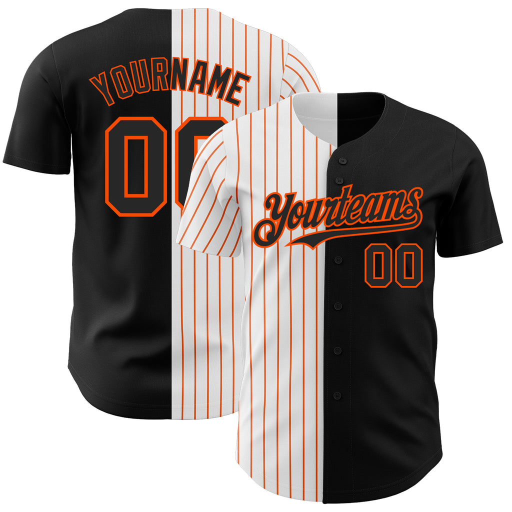 Custom Black White-Orange Pinstripe Authentic Split Fashion Baseball Jersey