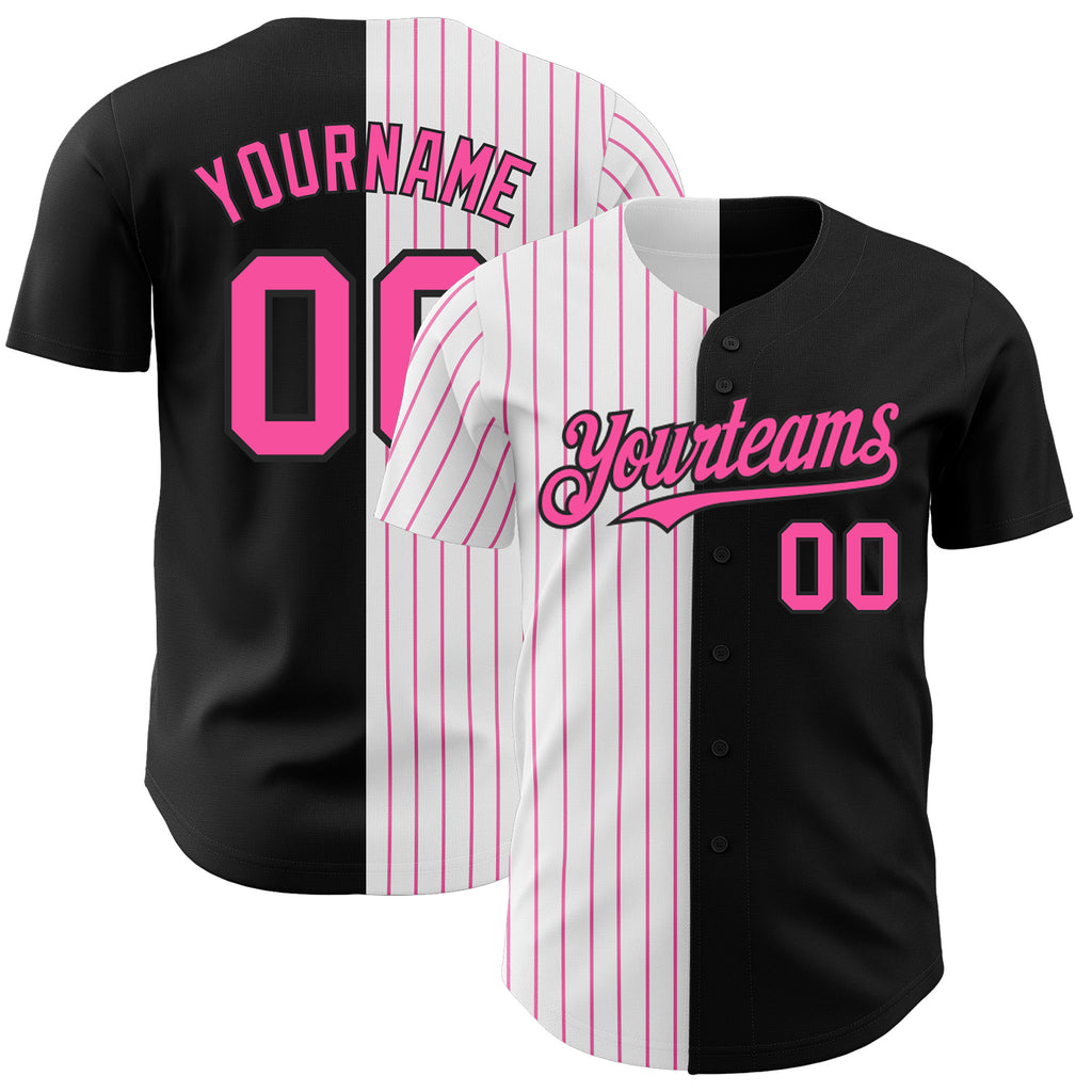 Custom Black White-Pink Pinstripe Authentic Split Fashion Baseball Jersey